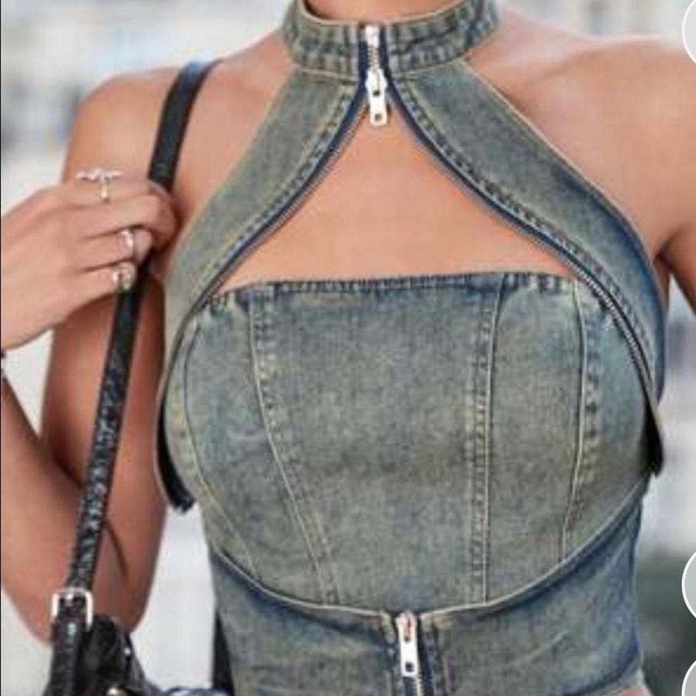 Fashion nova let me adore you denim halter top